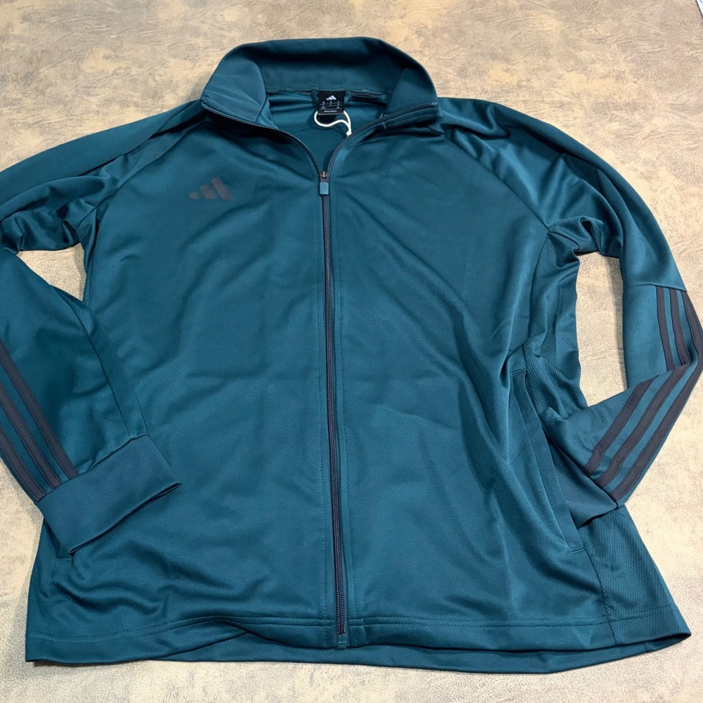 Adidas Track Jacket Mens XL Teal Green Aeroready Full Zip 3-Stripe JW0195